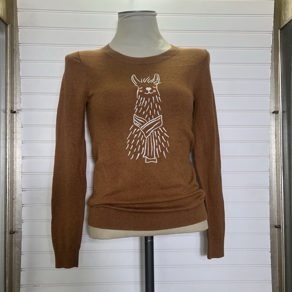 J.Crew Women's XS Brown Llama Sweater Crewneck Long Sleeve Wool Blend - Picture 1 of 7